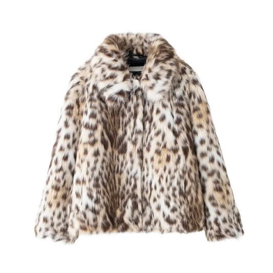Luxuriöser Faux-Fur Mantel mit Leopardenmuster und kurzem Schnitt