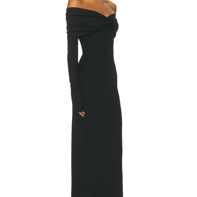 Elegantes Off-Shoulder Maxikleid mit langen Ärmeln