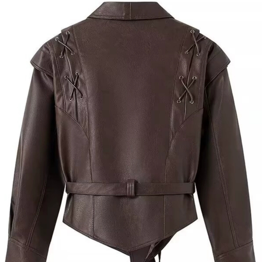 Amerikanische Retro-Lederjacke mit Taillengürtel