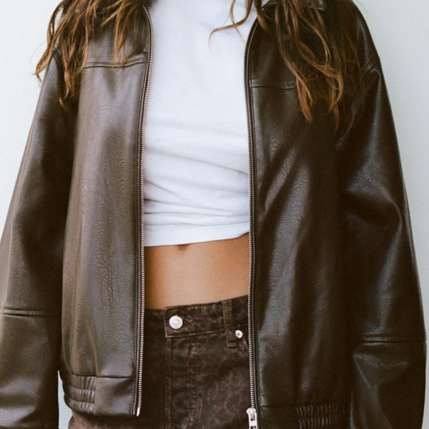Oversized Kunstlederjacke im lässigen Design