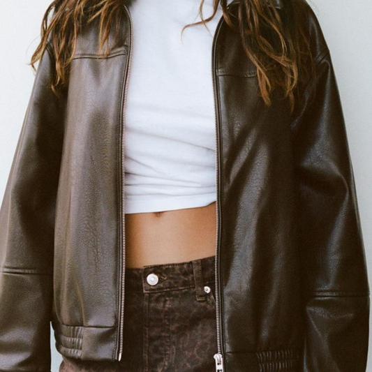Oversized Kunstlederjacke im lässigen Design