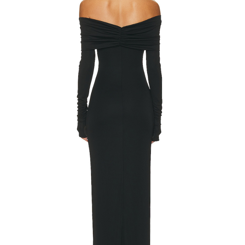 Elegantes Off-Shoulder Maxikleid mit langen Ärmeln