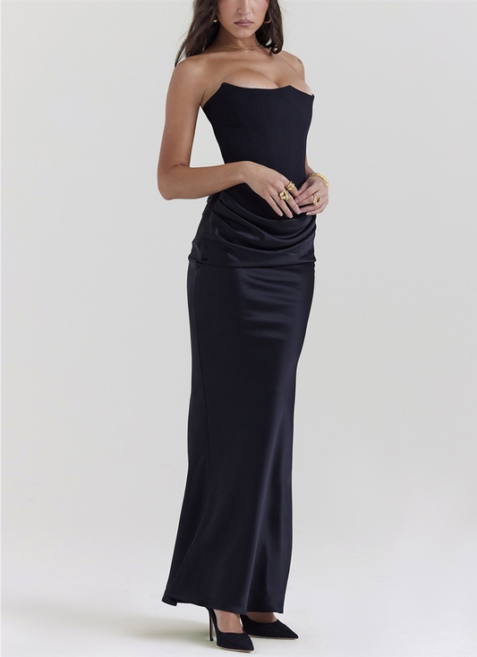 Corsagen-Maxikleid aus Satin mit Drapierung
