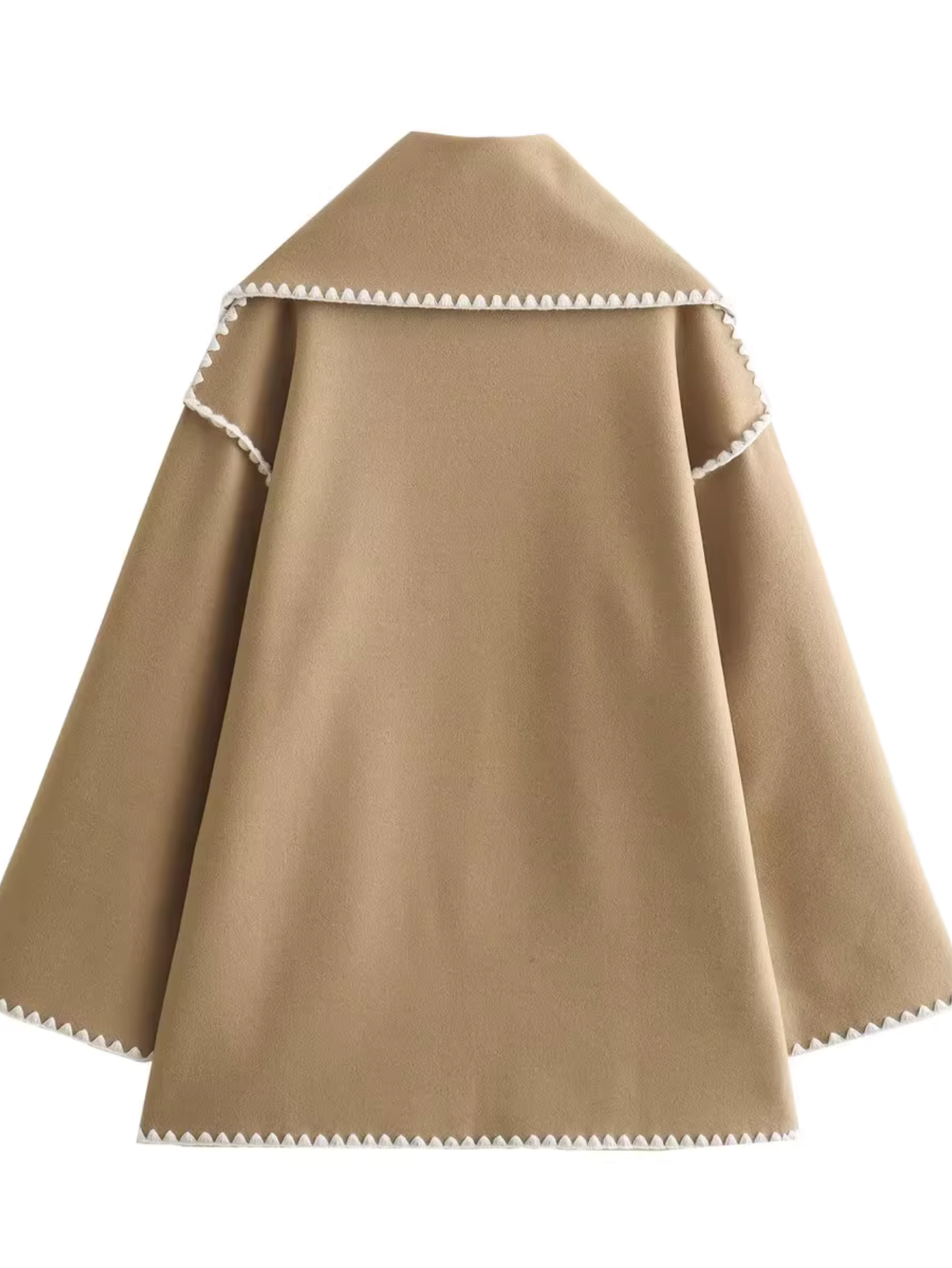 Eleganter Wollmantel mit integriertem Schal & Kontrastnähten