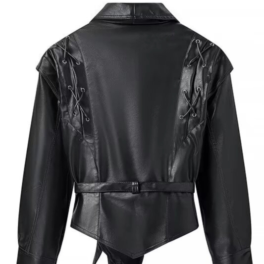 Amerikanische Retro-Lederjacke mit Taillengürtel