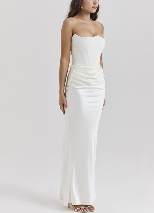 Corsagen-Maxikleid aus Satin mit Drapierung