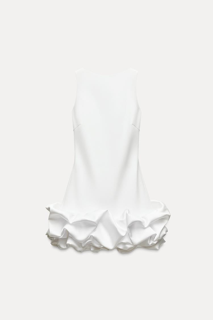 Ärmelloses Mini-Kleid mit Volant-Saum und Rundhalsausschnitt