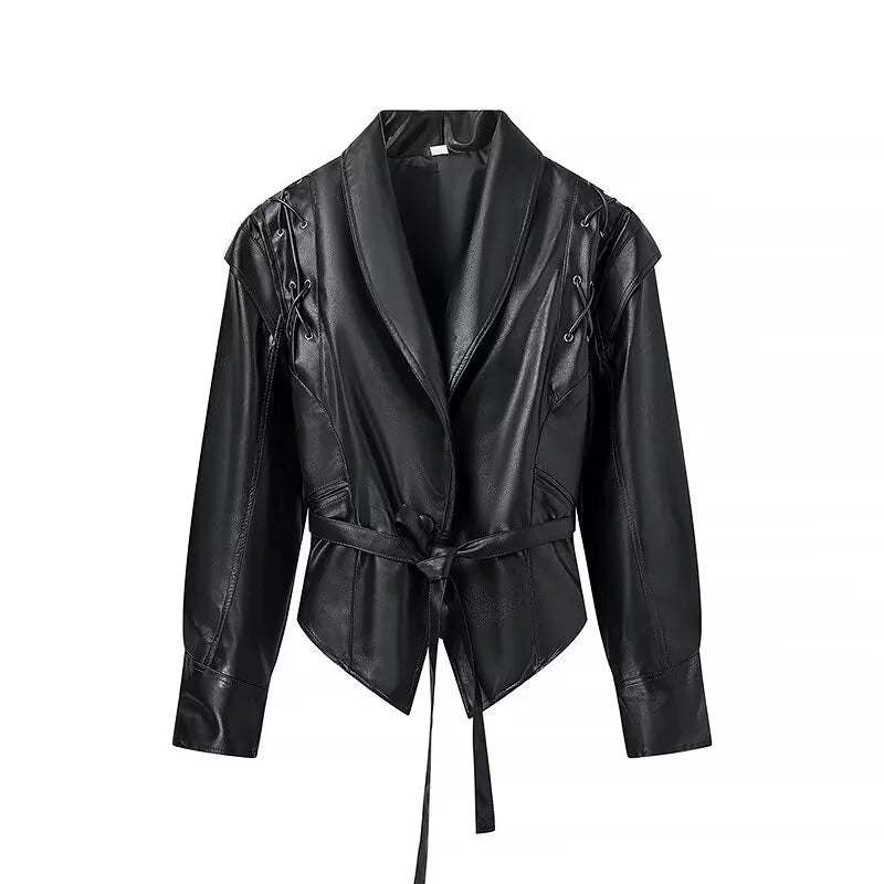 Amerikanische Retro-Lederjacke mit Taillengürtel