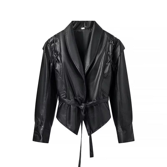Amerikanische Retro-Lederjacke mit Taillengürtel