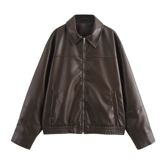 Oversized Kunstlederjacke im lässigen Design