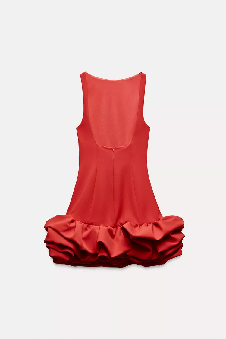 Ärmelloses Mini-Kleid mit Volant-Saum und Rundhalsausschnitt