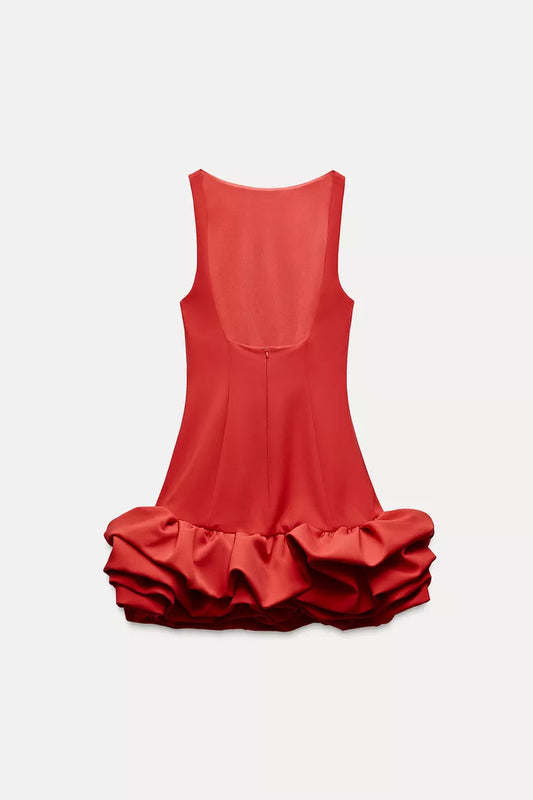 Ärmelloses Mini-Kleid mit Volant-Saum und Rundhalsausschnitt