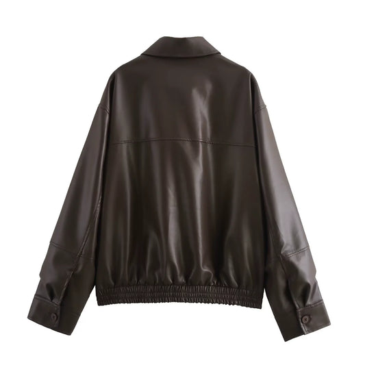 Oversized Kunstlederjacke im lässigen Design