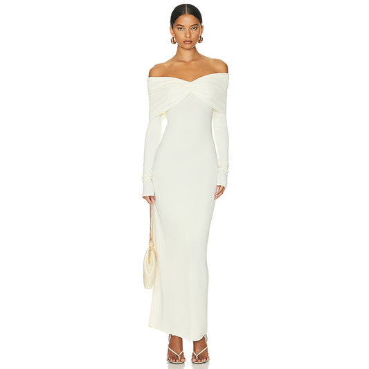 Elegantes Off-Shoulder Maxikleid mit langen Ärmeln