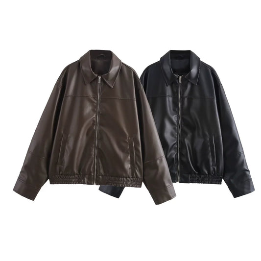 Oversized Kunstlederjacke im lässigen Design