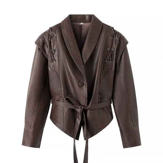 Amerikanische Retro-Lederjacke mit Taillengürtel