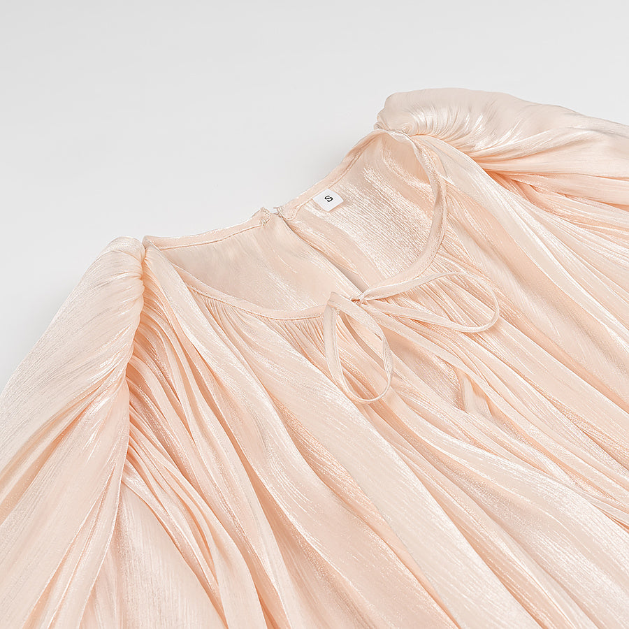 Zweiteiler plissiertes Puffärmel Minikleid