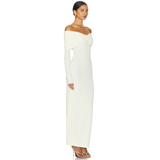 Elegantes Off-Shoulder Maxikleid mit langen Ärmeln
