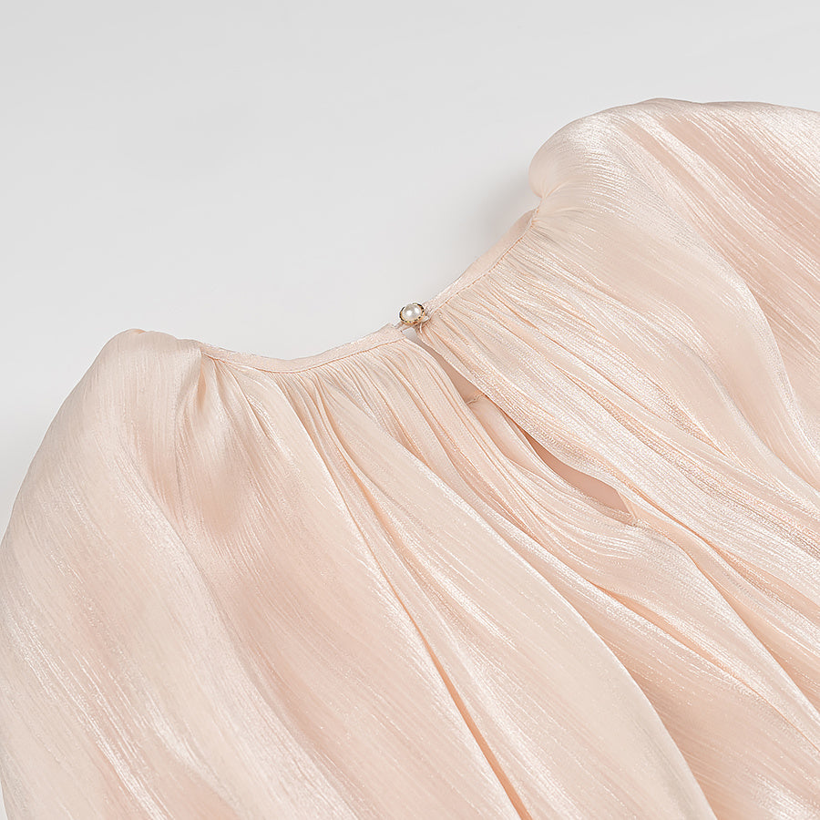 Zweiteiler plissiertes Puffärmel Minikleid