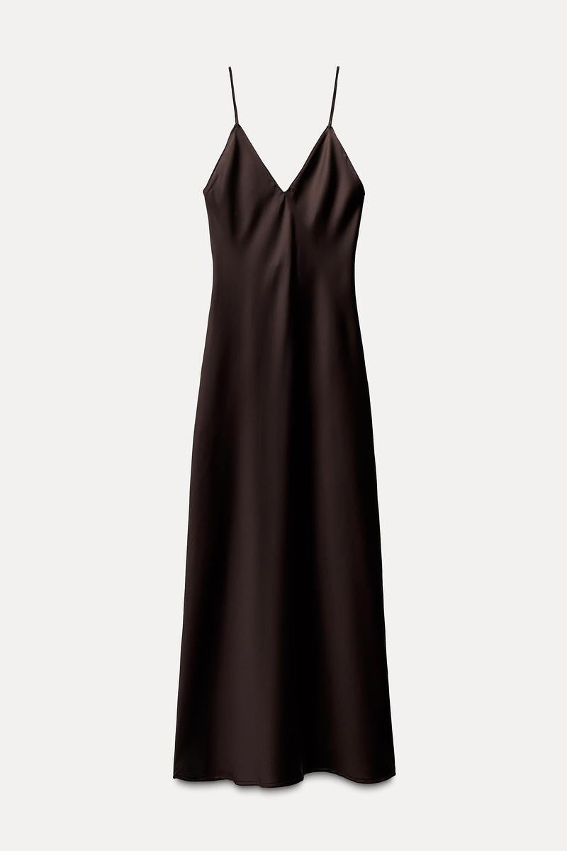 Elegantes Satin-Maxikleid mit V-Ausschnitt