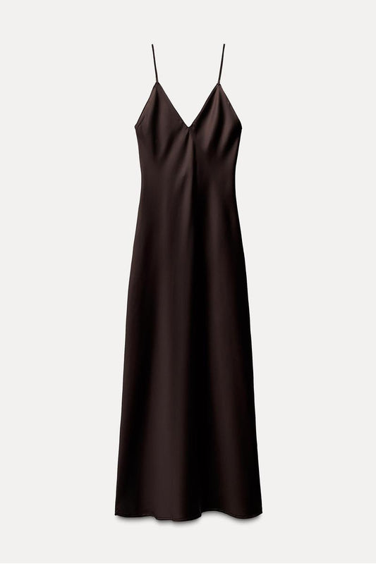 Elegantes Satin-Maxikleid mit V-Ausschnitt