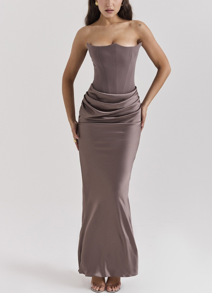Corsagen-Maxikleid aus Satin mit Drapierung