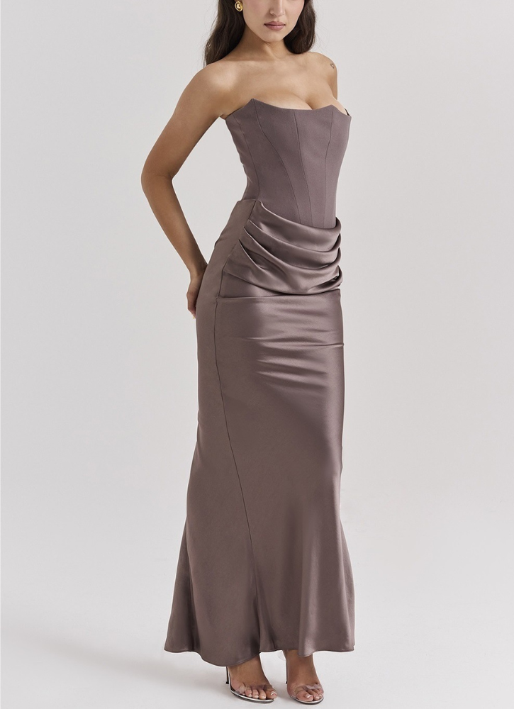 Corsagen-Maxikleid aus Satin mit Drapierung