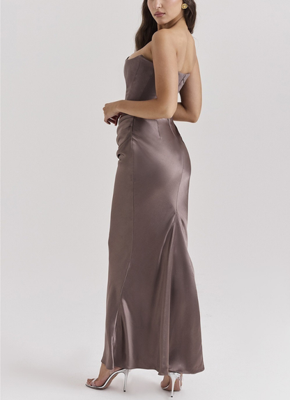 Corsagen-Maxikleid aus Satin mit Drapierung