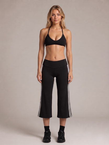 Zovania Oscura Flow – Halter Bra & Wide Leg Crop Pants | Schwarz Weiß