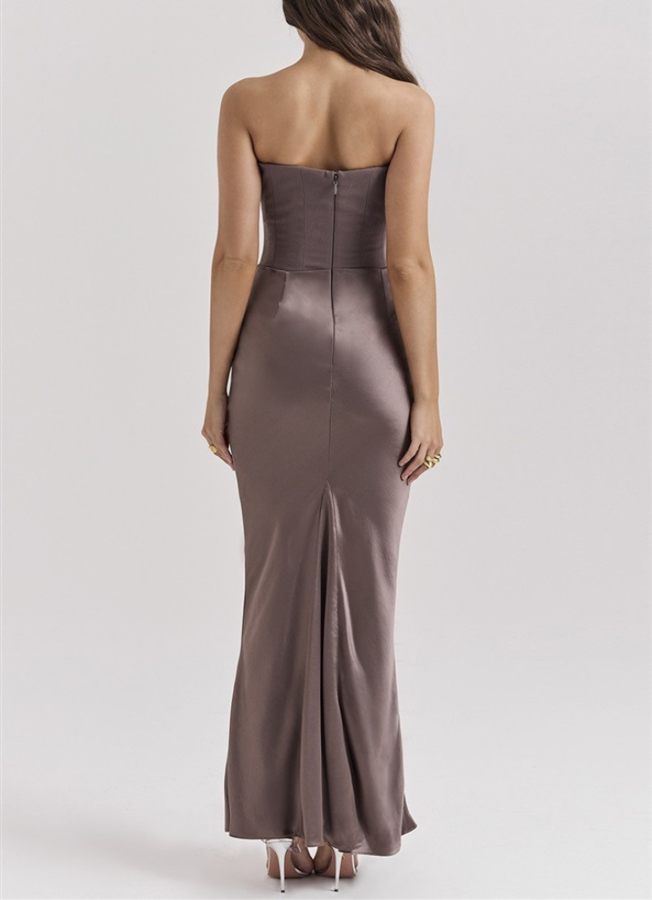 Corsagen-Maxikleid aus Satin mit Drapierung
