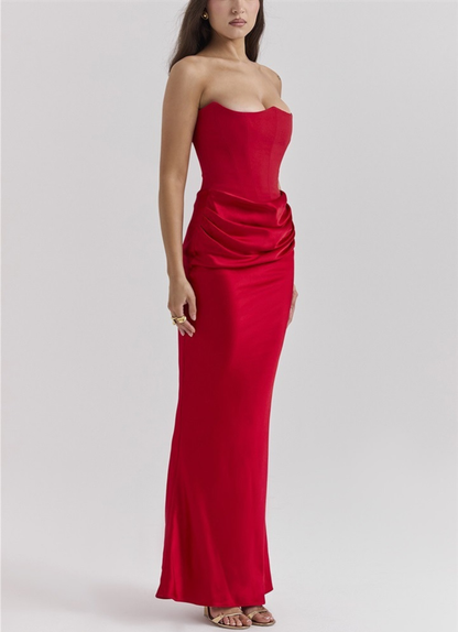 Corsagen-Maxikleid aus Satin mit Drapierung