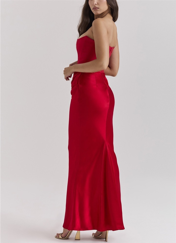 Corsagen-Maxikleid aus Satin mit Drapierung