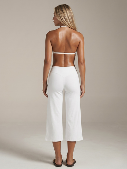 Zovania Oscura Flow – Halter Bra & Wide Leg Crop Pants | Weiß