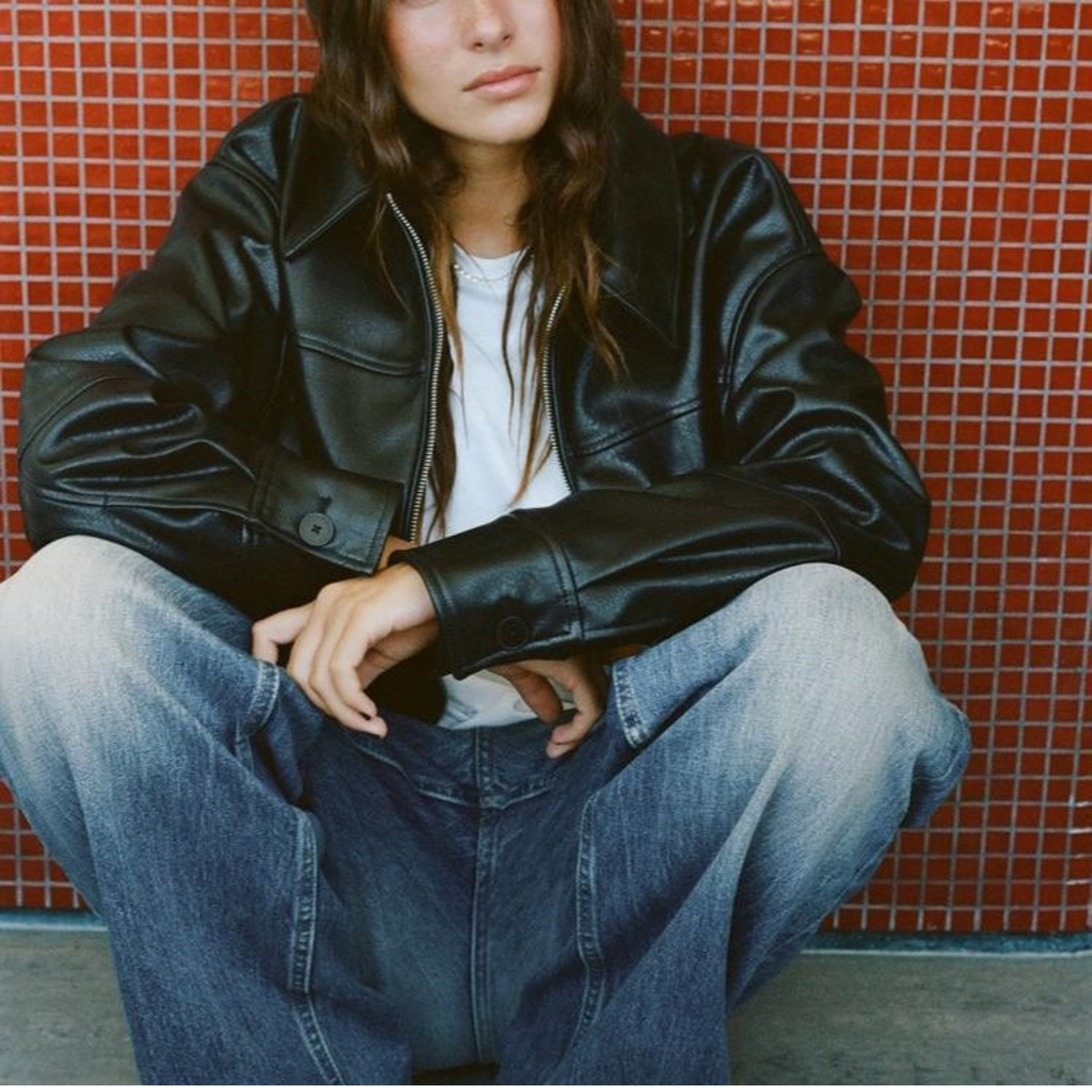 Oversized Kunstlederjacke im lässigen Design