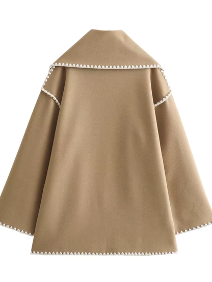 Eleganter Wollmantel mit integriertem Schal & Kontrastnähten