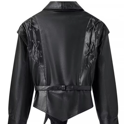 Amerikanische Retro-Lederjacke mit Taillengürtel
