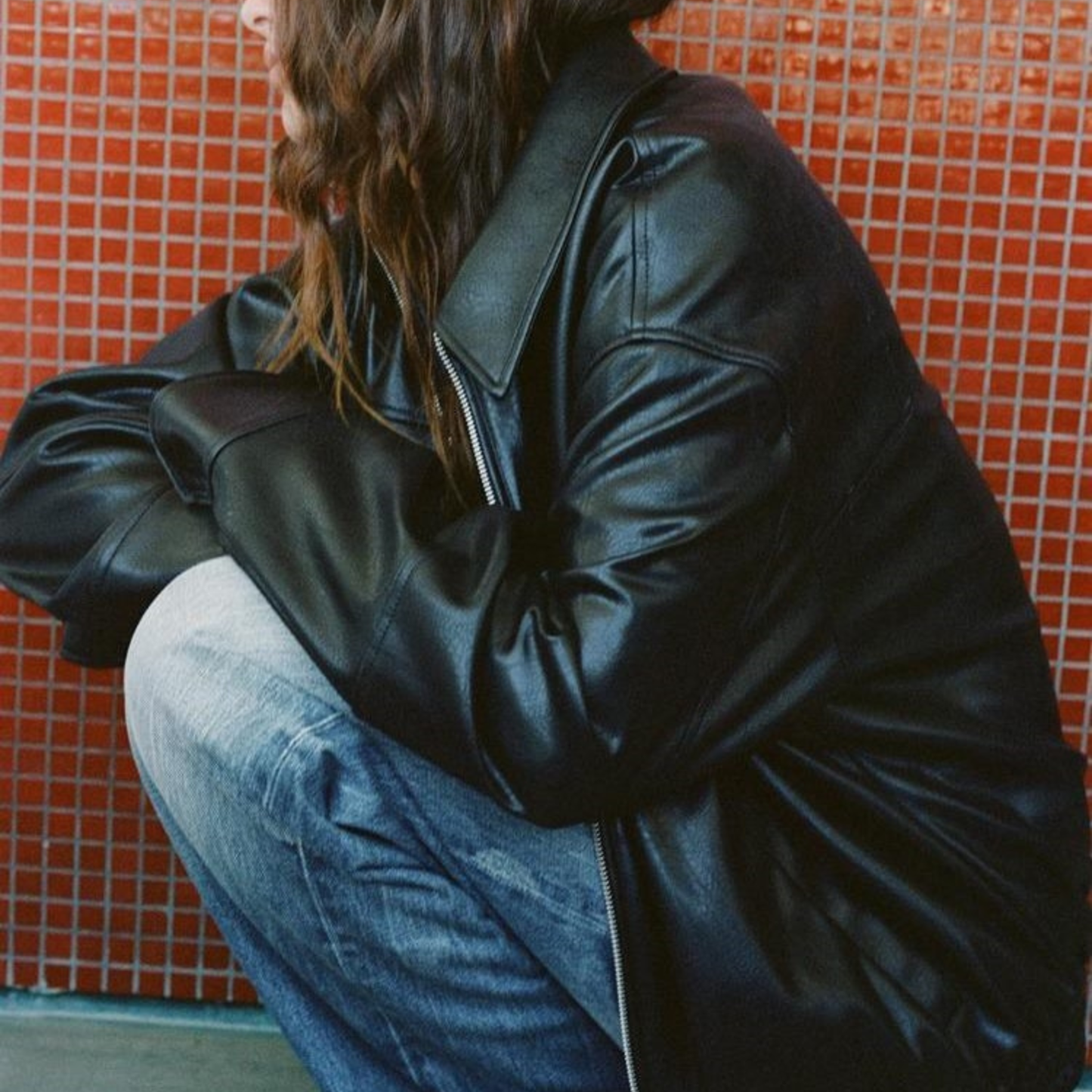Oversized Kunstlederjacke im lässigen Design