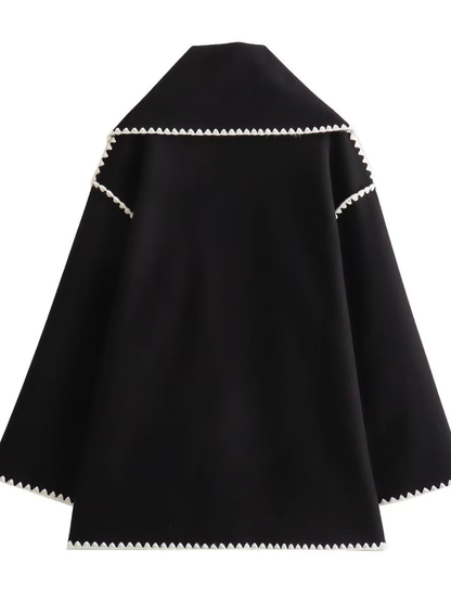 Eleganter Wollmantel mit integriertem Schal & Kontrastnähten