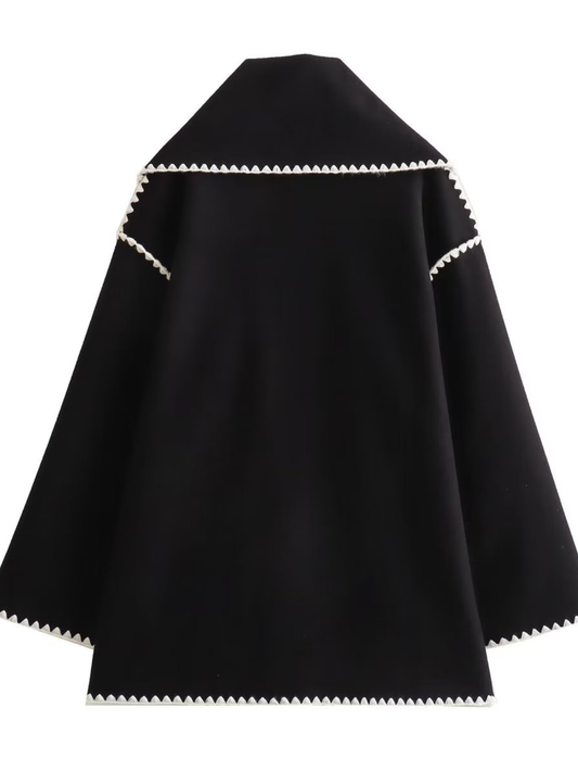Eleganter Wollmantel mit integriertem Schal & Kontrastnähten