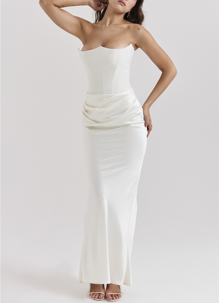 Corsagen-Maxikleid aus Satin mit Drapierung