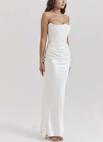 Corsagen-Maxikleid aus Satin mit Drapierung