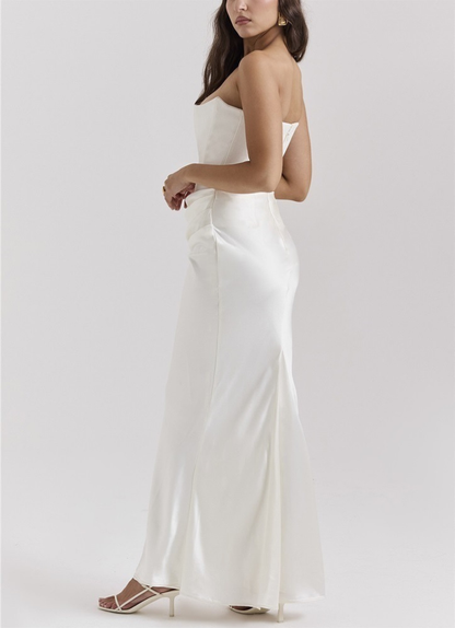 Corsagen-Maxikleid aus Satin mit Drapierung