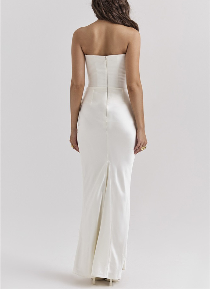 Corsagen-Maxikleid aus Satin mit Drapierung