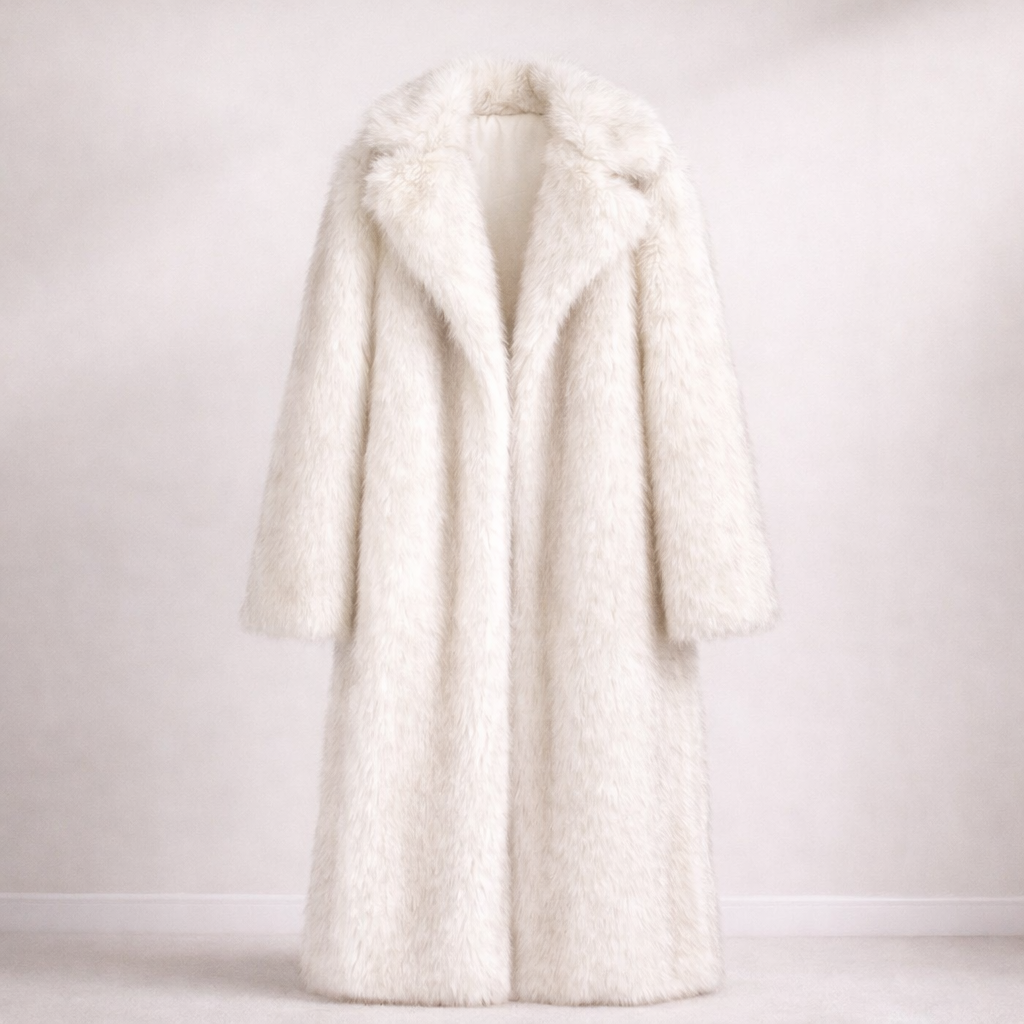 Eleganter langer Kunstfellmantel mit Reverskragen