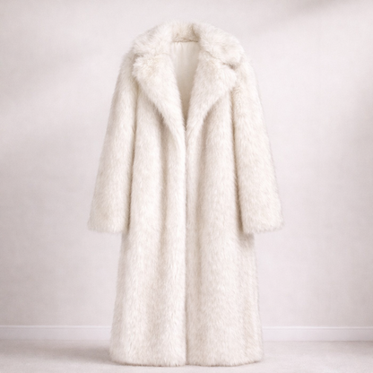 Eleganter langer Kunstfellmantel mit Reverskragen