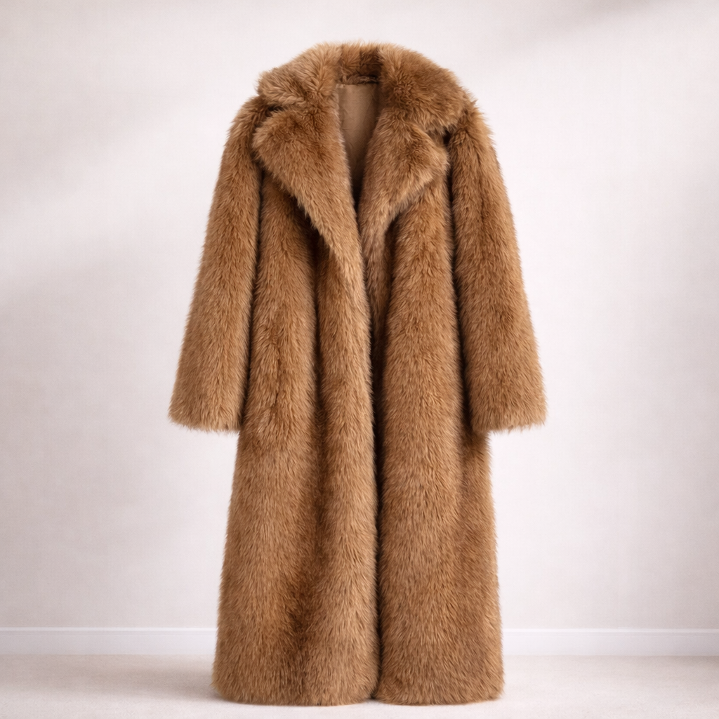 Eleganter langer Kunstfellmantel mit Reverskragen