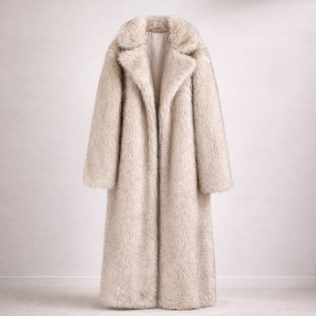 Eleganter langer Kunstfellmantel mit Reverskragen