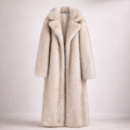 Eleganter langer Kunstfellmantel mit Reverskragen