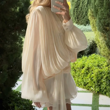 Zweiteiler plissiertes Puffärmel Minikleid