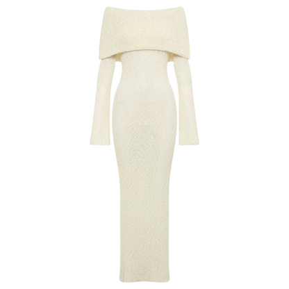 Schulterfreies Maxikleid mit langen Ärmeln